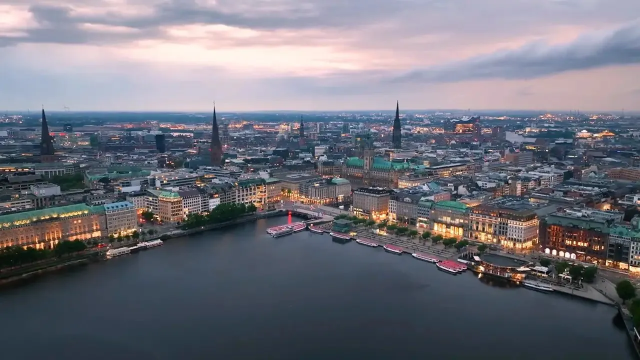 Hamburg, Inner Alster Lake at dusk